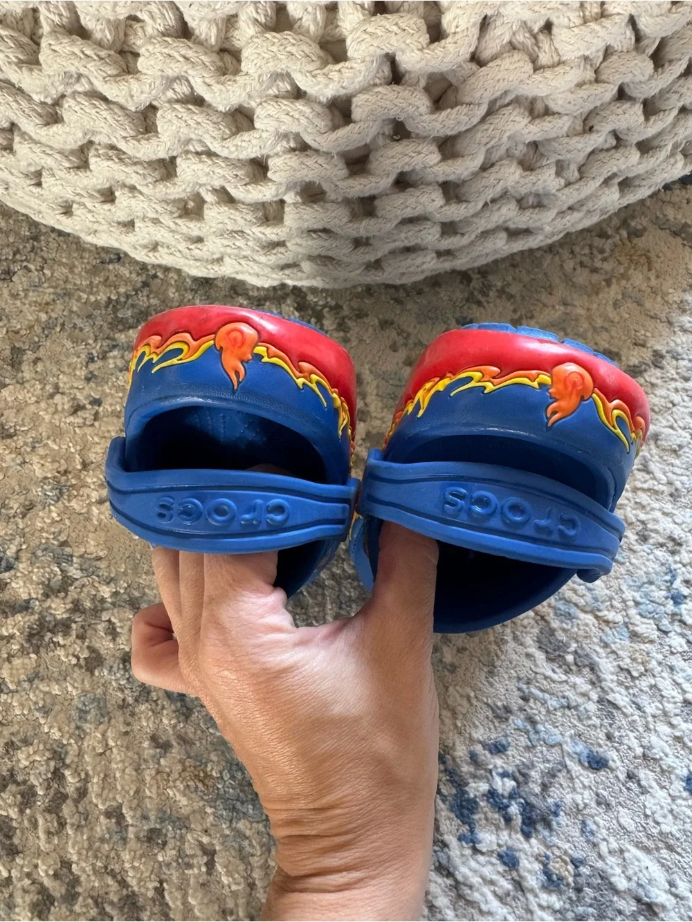 Crocs Kids Light-Up Dragon Classic Clog - Blue with Red/Yellow Flames, Sz 7